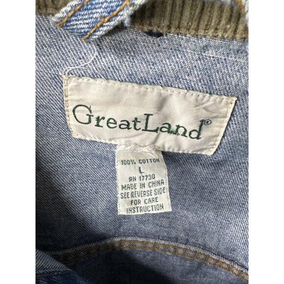 GreatLand Mens Button Up Denim Jacket w/ Corduroy Collar Size Large - Picture 3 of 5